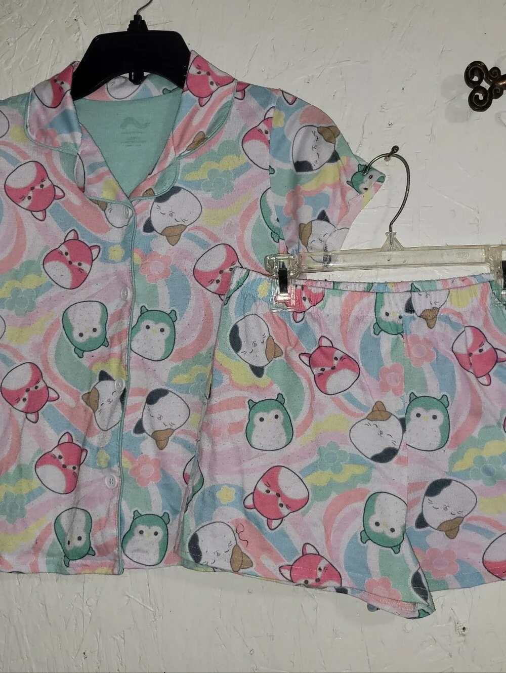 Kids Pink & Mint Animal Print Pajama Set AH40